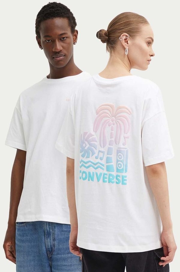 Converse Bombažna kratka majica Converse bela barva, 10027149-A01