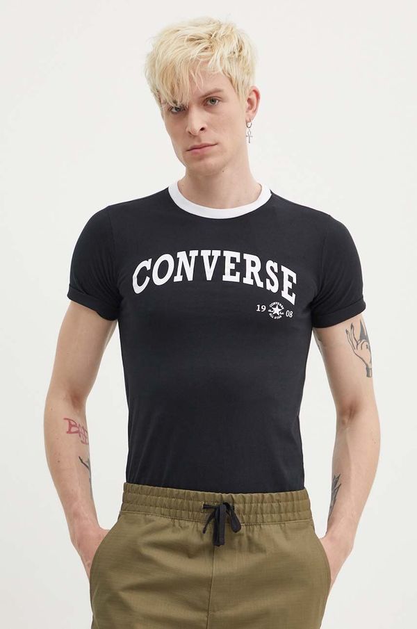 Converse Bombažna kratka majica Converse črna barva, 10026365-A02