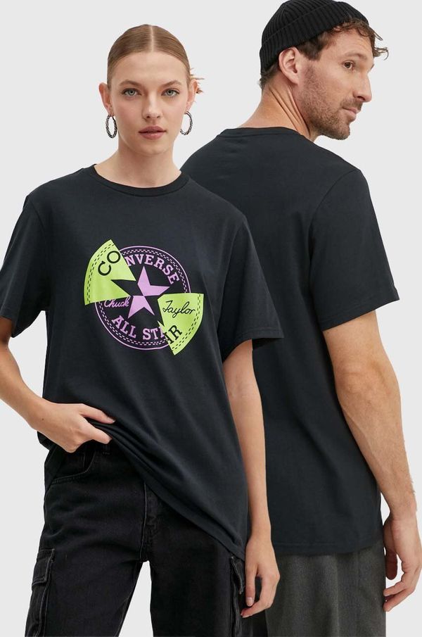 Converse Bombažna kratka majica Converse črna barva, 10026427-A01
