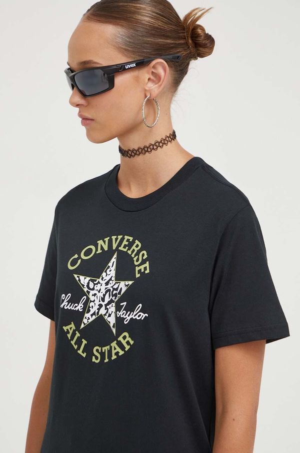 Converse Bombažna kratka majica Converse črna barva