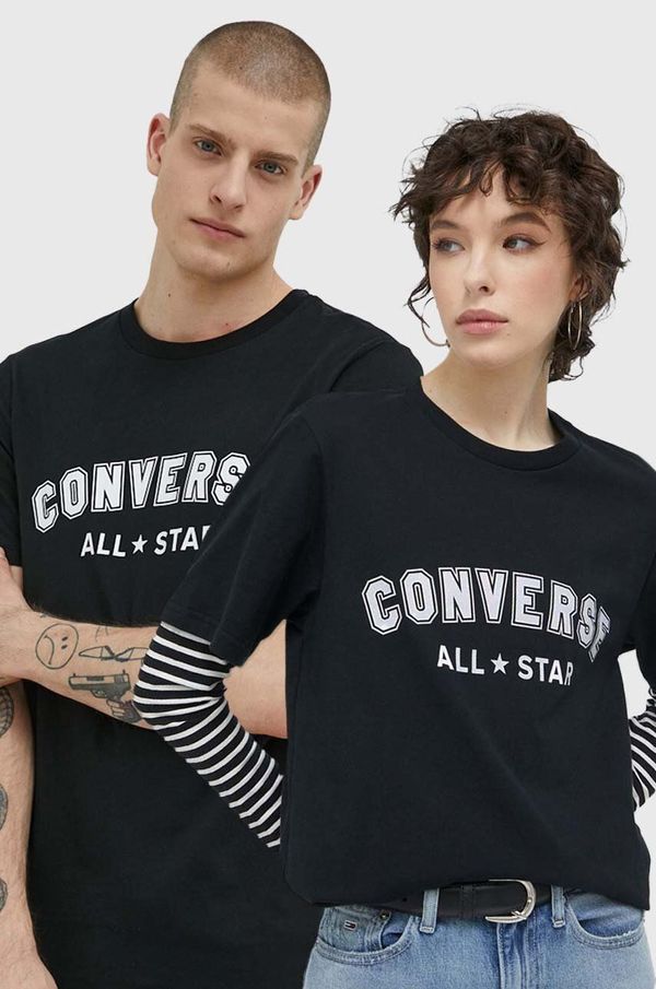 Converse Bombažna kratka majica Converse črna barva