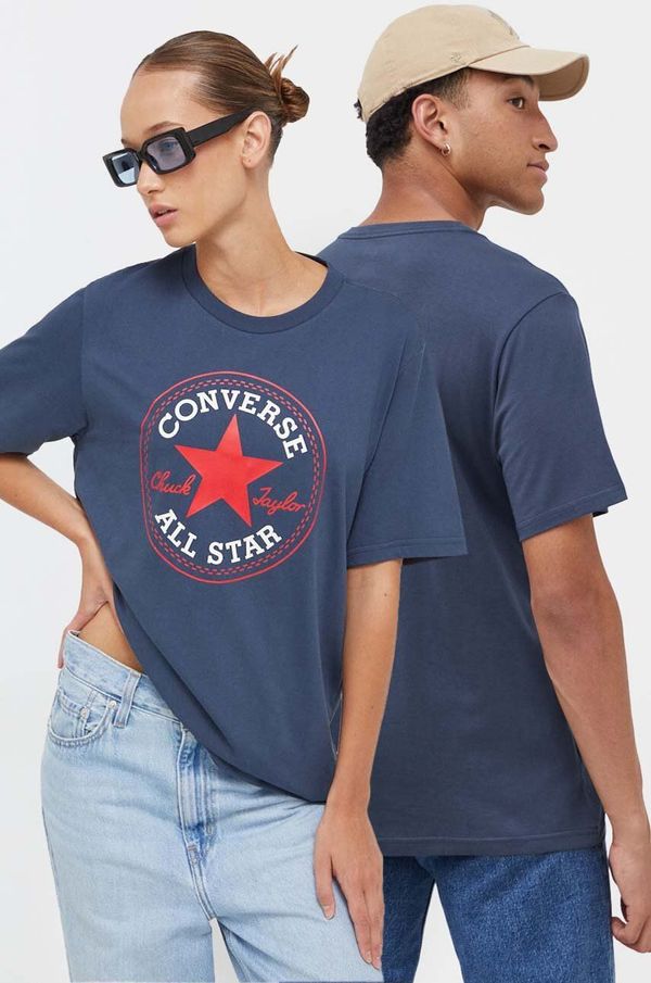 Converse Bombažna kratka majica Converse mornarsko modra barva