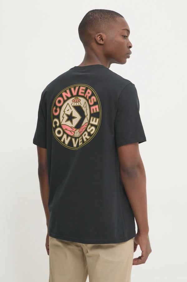 Converse Bombažna kratka majica Converse moška, črna barva, 10026673-A01
