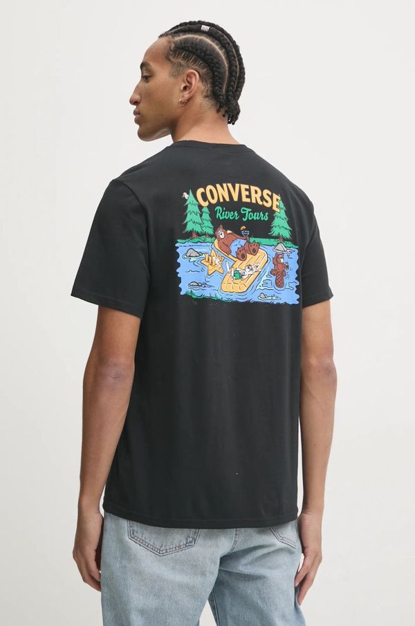 Converse Bombažna kratka majica Converse moška, črna barva, 10026675-A01