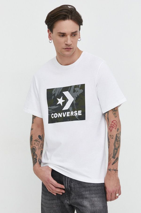 Converse Bombažna kratka majica Converse moški, bela barva