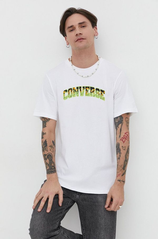 Converse Bombažna kratka majica Converse moški, bež barva