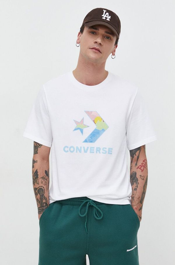 Converse Bombažna kratka majica Converse moški, bež barva