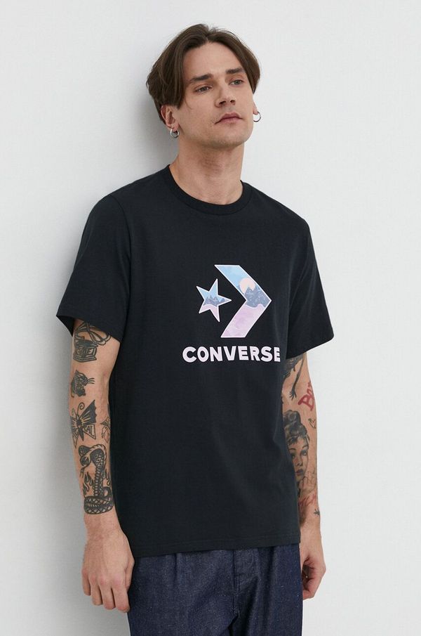 Converse Bombažna kratka majica Converse moški, črna barva