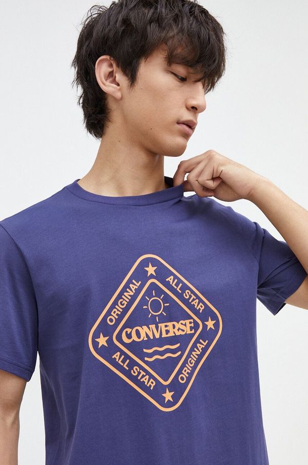 Converse Bombažna kratka majica Converse moški, mornarsko modra barva