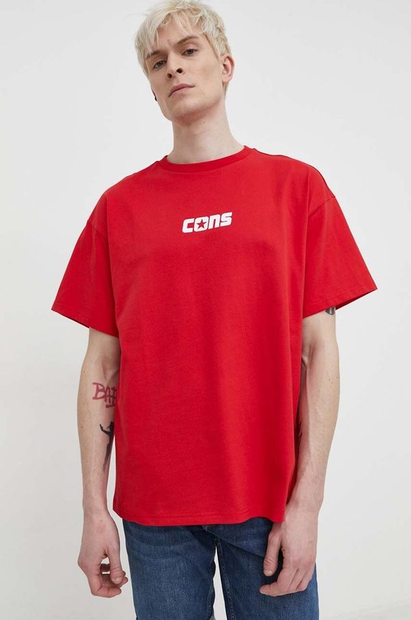Converse Bombažna kratka majica Converse moški, rdeča barva