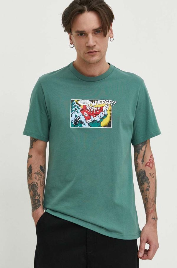 Converse Bombažna kratka majica Converse moški, zelena barva