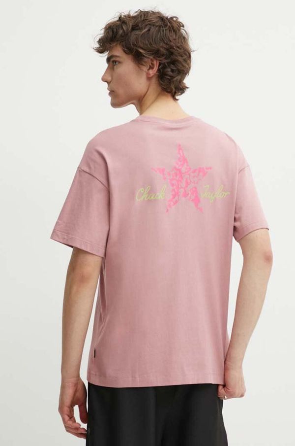 Converse Bombažna kratka majica Converse roza barva, 10025187-A02