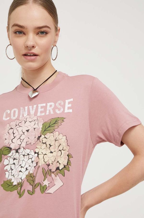 Converse Bombažna kratka majica Converse roza barva
