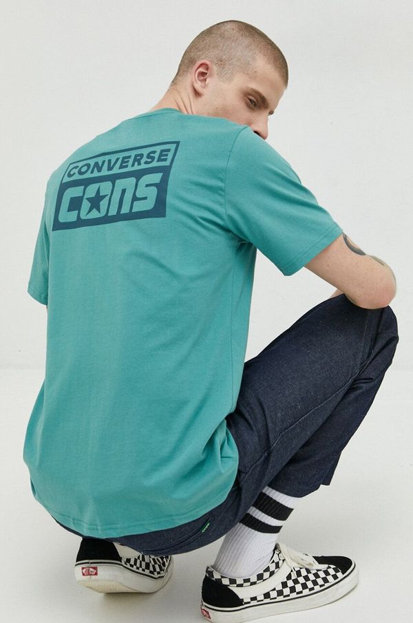 Converse Bombažna kratka majica Converse turkizna barva