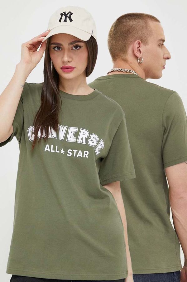 Converse Bombažna kratka majica Converse zelena barva