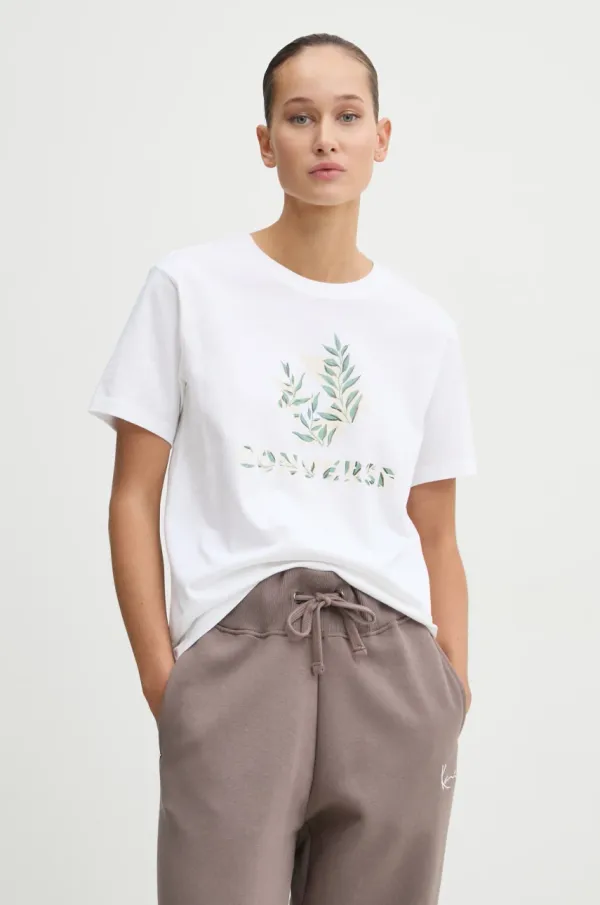 Converse Bombažna kratka majica Converse ženska, bež barva, 10026755-A01