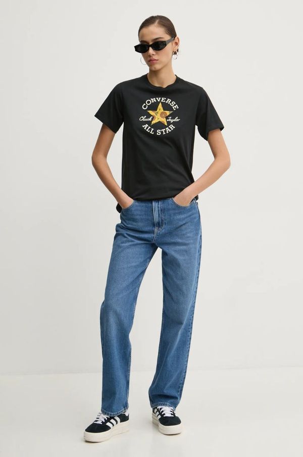 Converse Bombažna kratka majica Converse ženska, črna barva, 10026756-A02