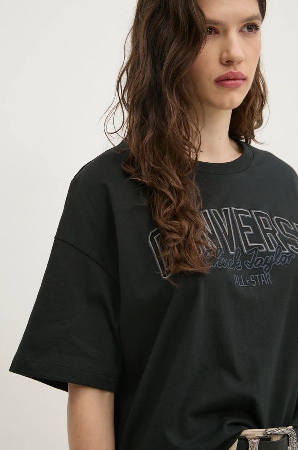 Converse Bombažna kratka majica Converse ženska, črna barva, 10027079-A02