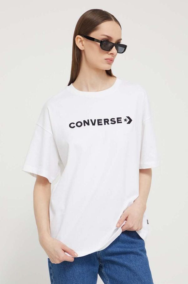 Converse Bombažna kratka majica Converse ženski, bež barva