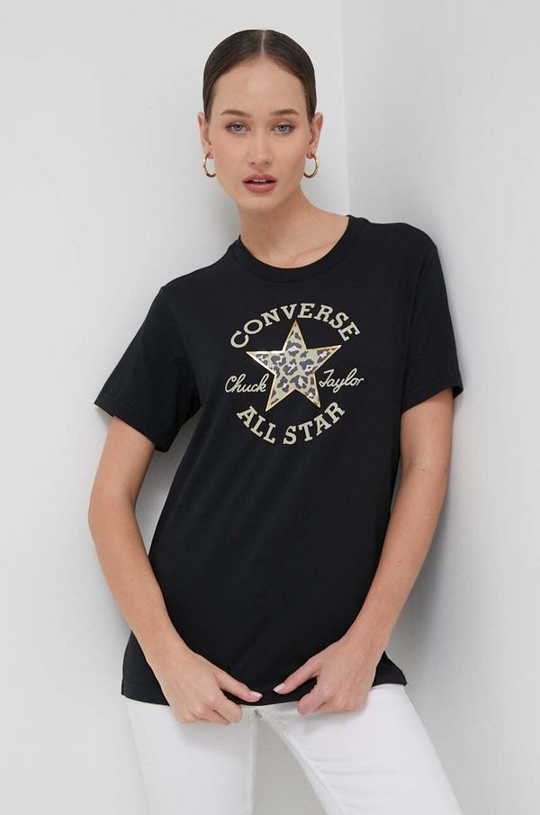 Converse Bombažna kratka majica Converse ženski, črna barva