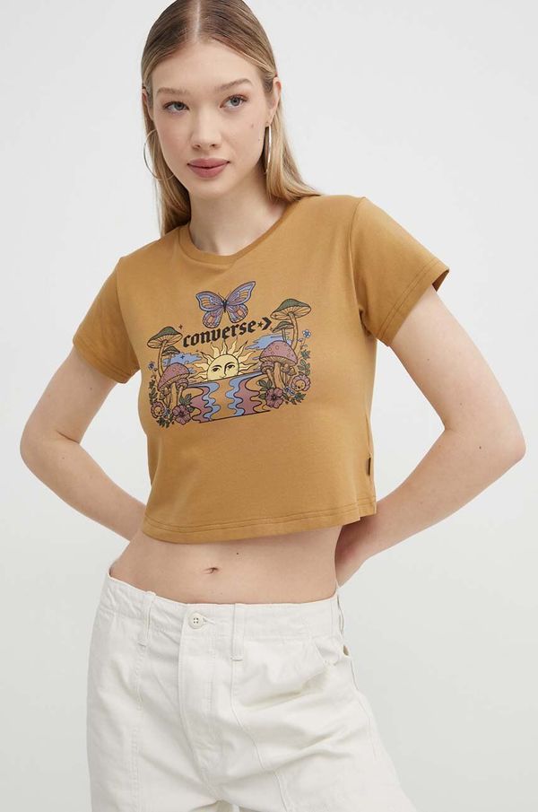 Converse Bombažna kratka majica Converse ženski, rjava barva