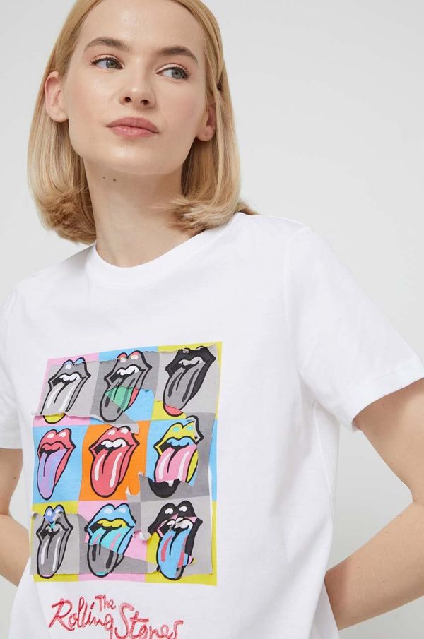 Desigual Bombažna kratka majica Desigual x The Rolling Stones ženska, bela barva