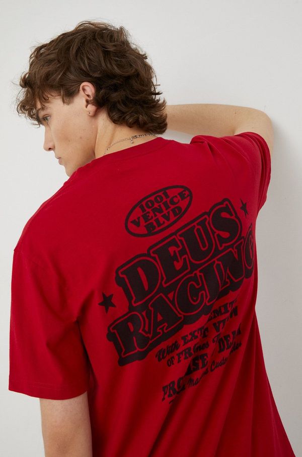 Deus Ex Machina Bombažna kratka majica Deus Ex Machina rdeča barva