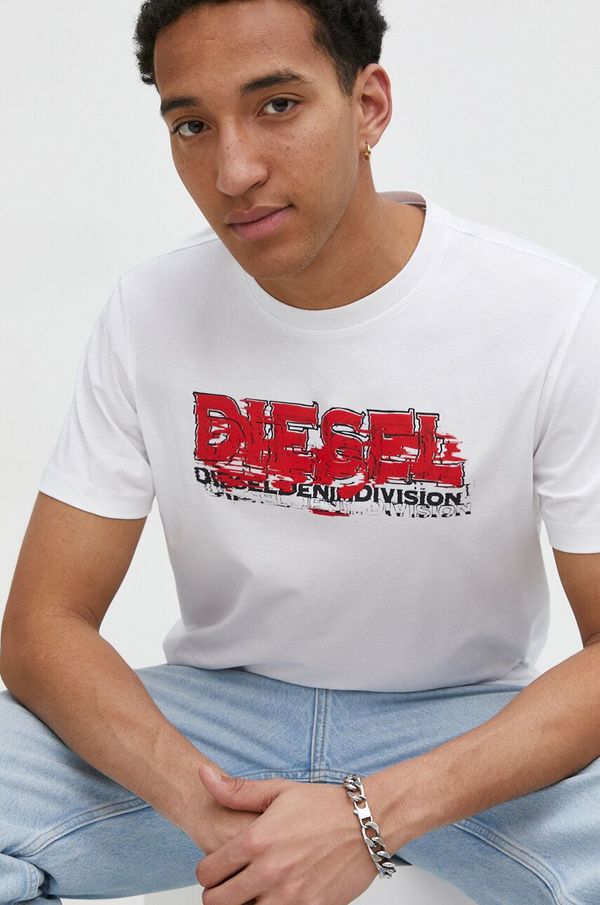 Diesel Bombažna kratka majica Diesel moški, bela barva