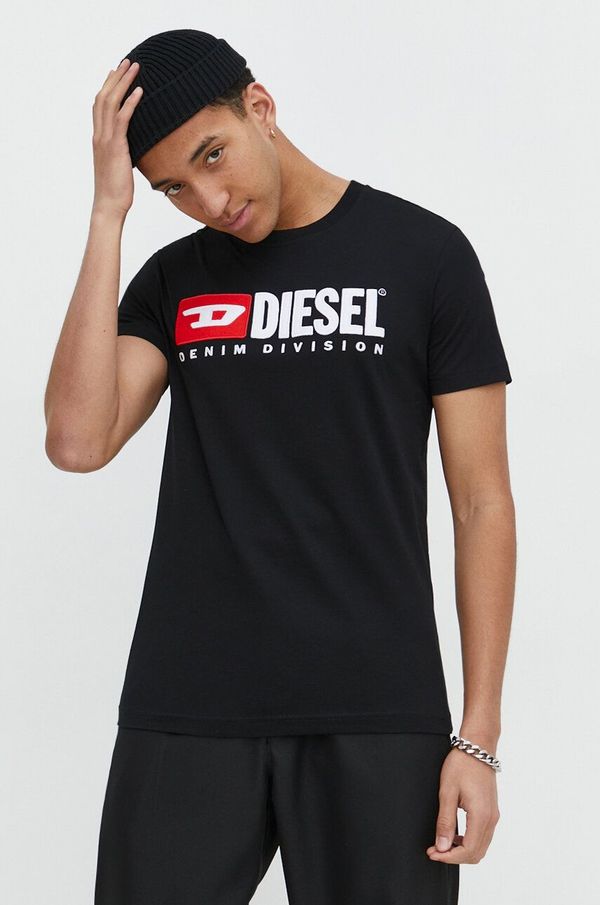 Diesel Bombažna kratka majica Diesel moški, črna barva