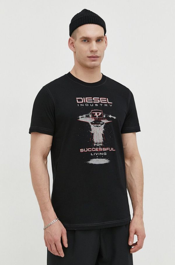Diesel Bombažna kratka majica Diesel moški, črna barva