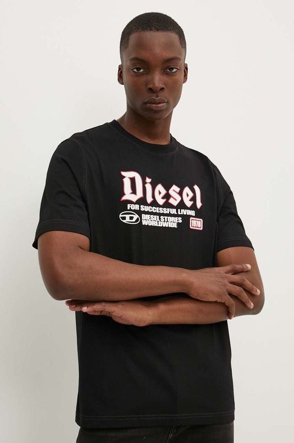 Diesel Bombažna kratka majica Diesel T-ADJUST-K1 moška, črna barva, A14789.0GRAI