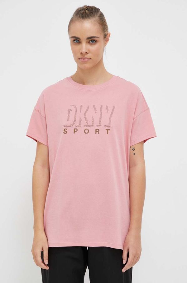 DKNY Bombažna kratka majica Dkny roza barva