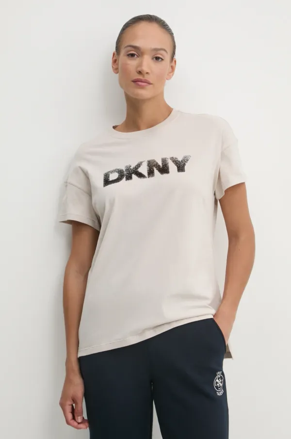 DKNY Bombažna kratka majica Dkny ženska, bež barva, DP4T1036