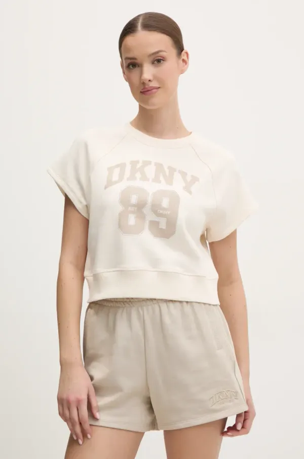 DKNY Bombažna kratka majica Dkny ženska, bež barva, DP5T1231