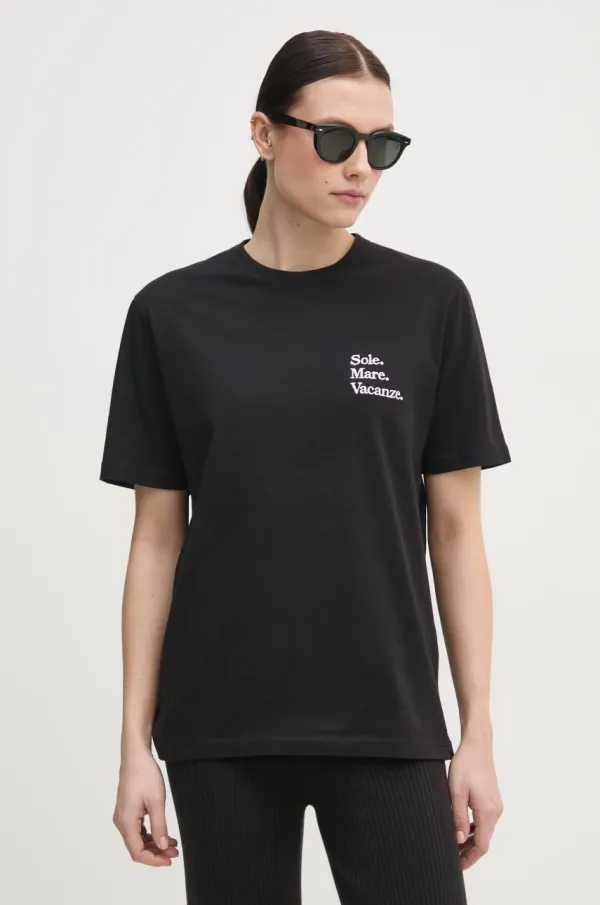Drivemebikini Bombažna kratka majica Drivemebikini Sole Mare Vacanze črna barva, 2024-DMBS-013-BL