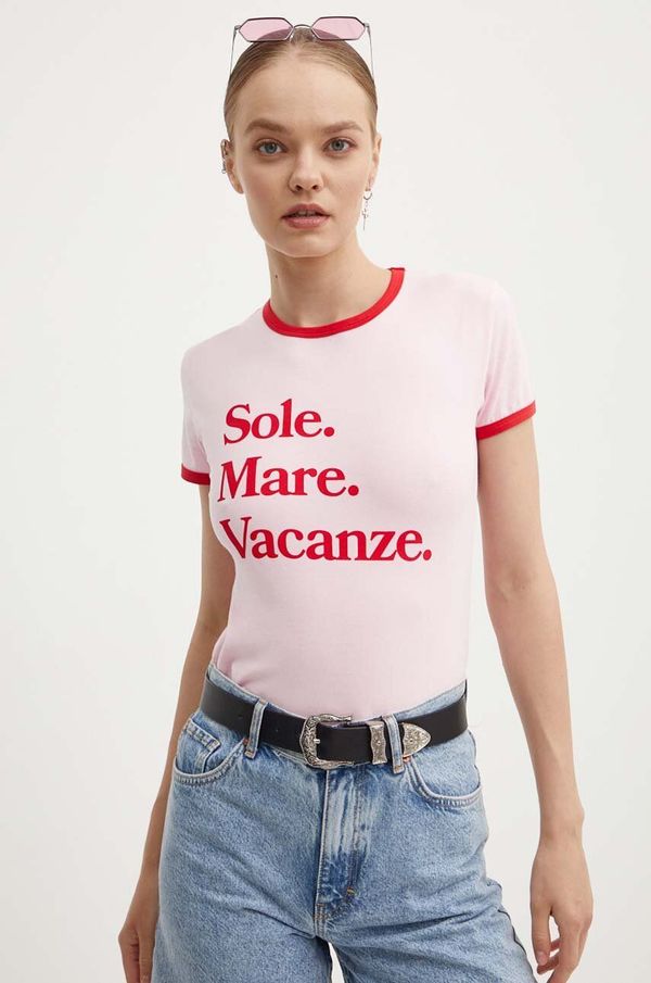 Drivemebikini Bombažna kratka majica Drivemebikini Sole Mare Vintage ženska, roza barva