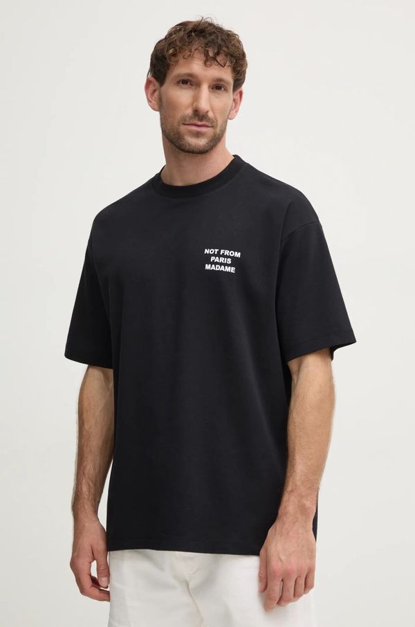 Drôle de Monsieur Bombažna kratka majica Drôle de Monsieur Le T-Shirt Slogan moška, črna barva, PERM-TS203-CO002-BL