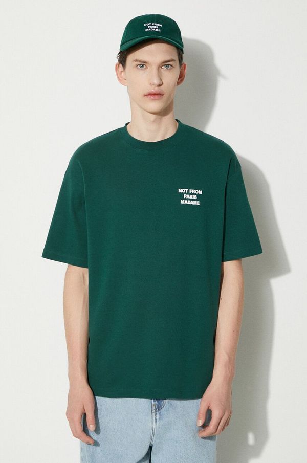 Drôle de Monsieur Bombažna kratka majica Drôle de Monsieur Le T-Shirt Slogan moška, zelena barva, PERM-TS203-CO002-DGN