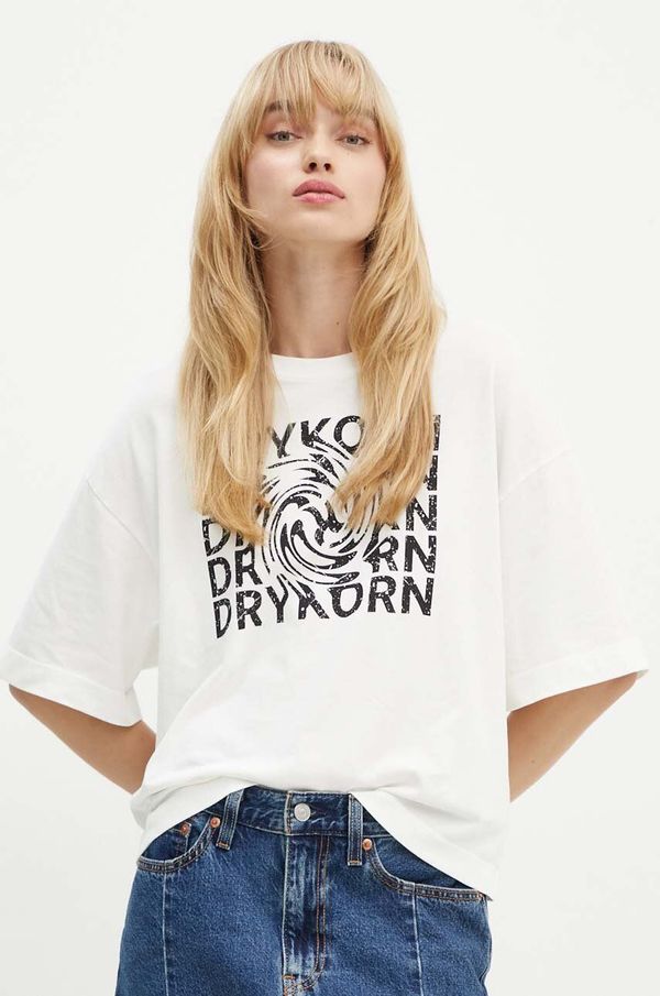 Drykorn Bombažna kratka majica Drykorn ženska, bež barva, 520005 89988