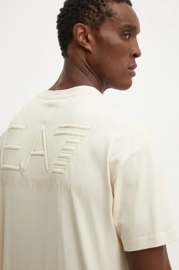 EA7 Emporio Armani Bombažna kratka majica EA7 Emporio Armani moška, bež barva, PJ2QZ.6DUT10