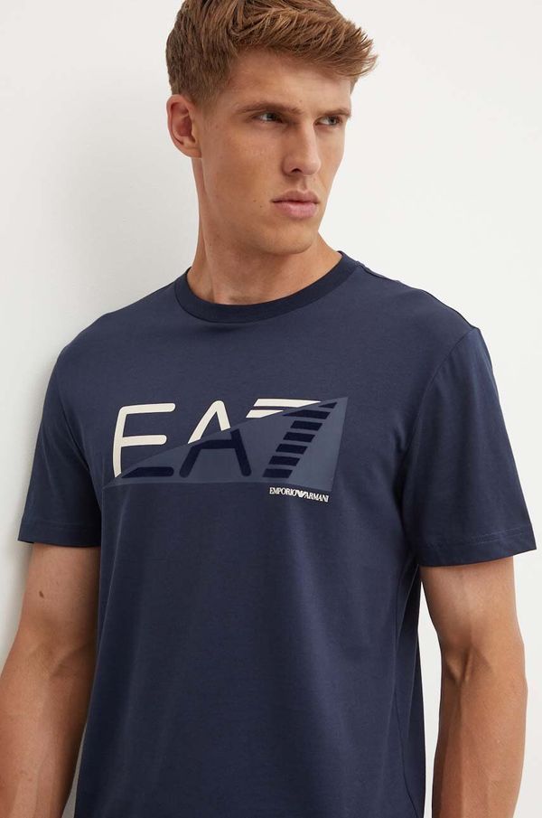 EA7 Emporio Armani Bombažna kratka majica EA7 Emporio Armani moška, mornarsko modra barva, AF11970.7M000002