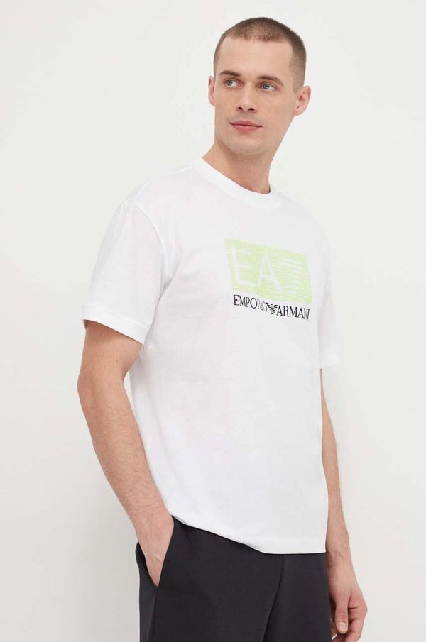 EA7 Emporio Armani Bombažna kratka majica EA7 Emporio Armani moški, bela barva