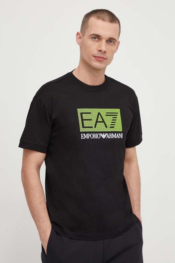 EA7 Emporio Armani Bombažna kratka majica EA7 Emporio Armani moški, črna barva