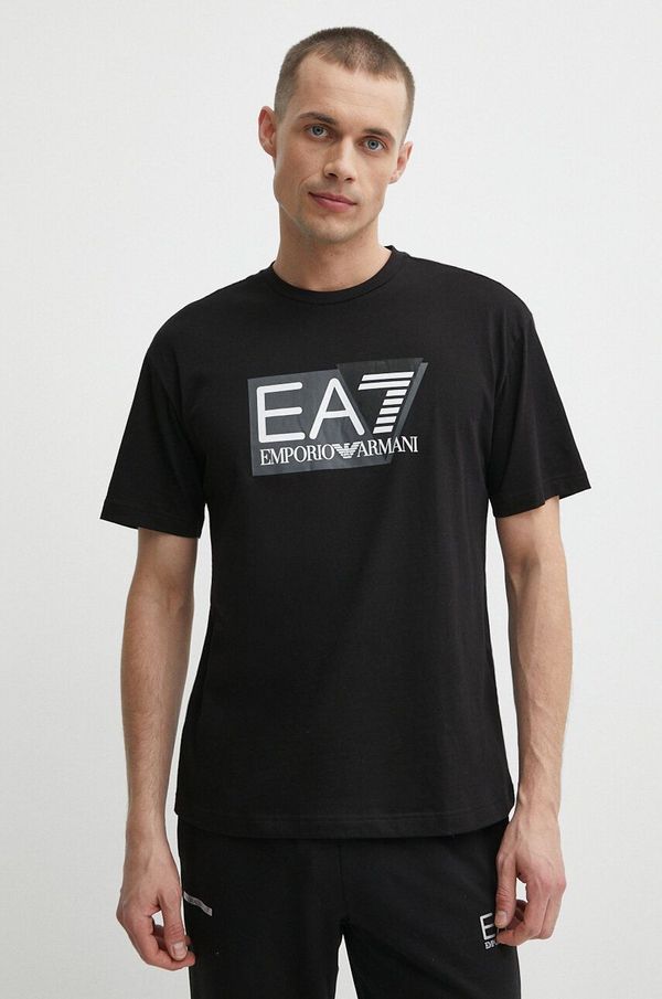 EA7 Emporio Armani Bombažna kratka majica EA7 Emporio Armani moški, črna barva