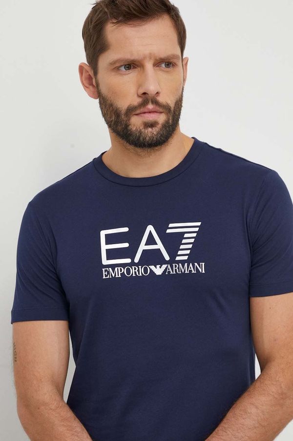 EA7 Emporio Armani Bombažna kratka majica EA7 Emporio Armani moški, mornarsko modra barva