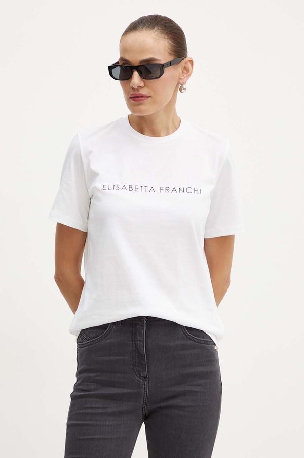 Elisabetta Franchi Bombažna kratka majica Elisabetta Franchi ženska, bela barva, MA00346E2