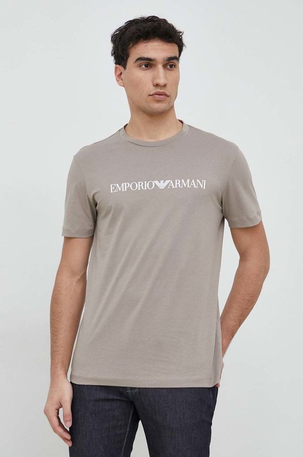 Emporio Armani Bombažna kratka majica Emporio Armani bež barva