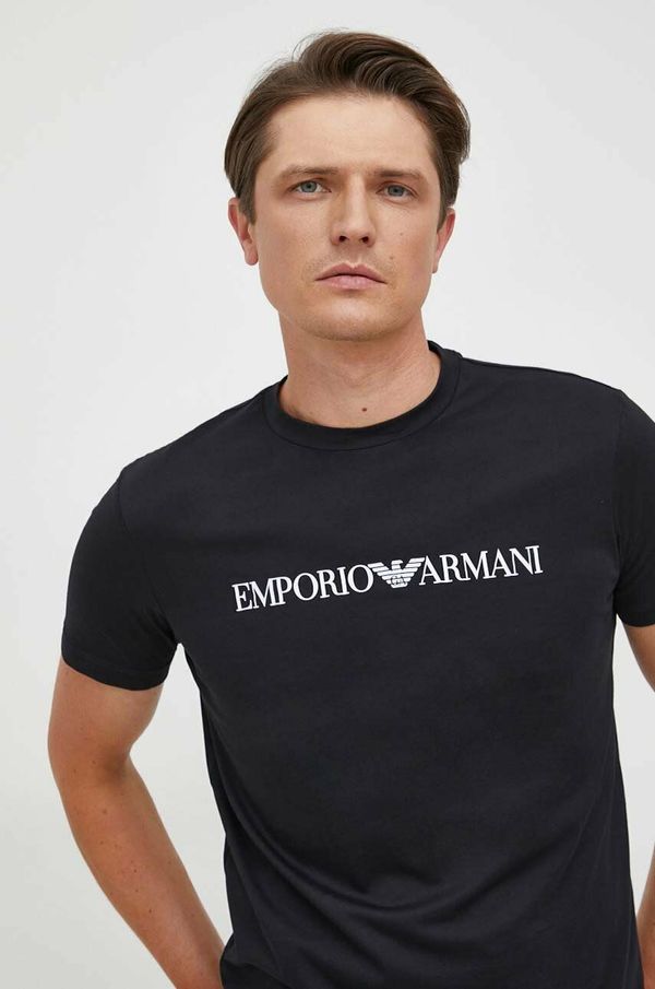 Emporio Armani Bombažna kratka majica Emporio Armani mornarsko modra barva