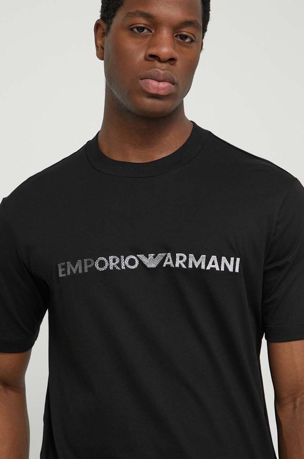 Emporio Armani Bombažna kratka majica Emporio Armani moški, črna barva