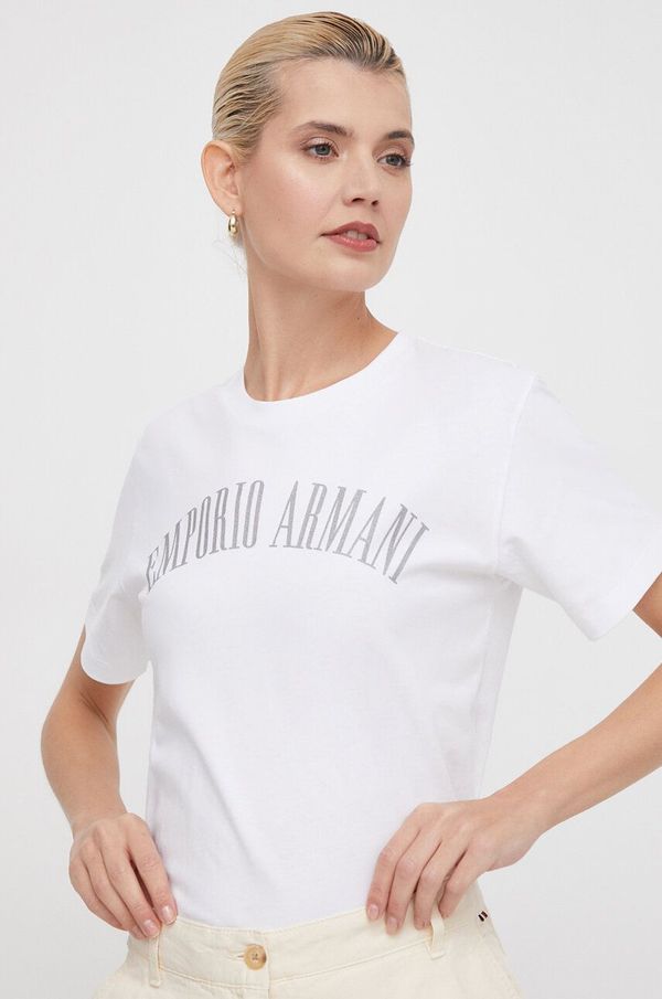Emporio Armani Bombažna kratka majica Emporio Armani ženski, bela barva